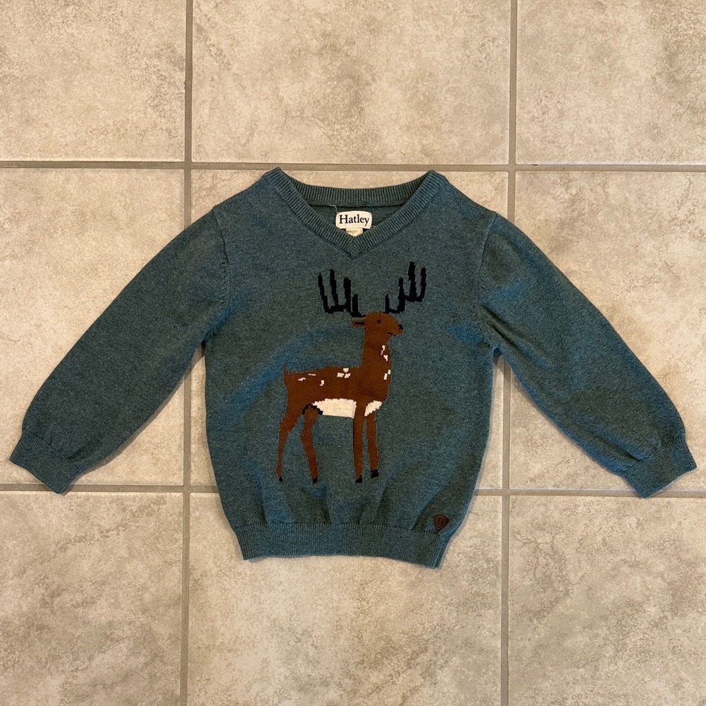 Hatley Toddler Teal Deer Knit Sweater